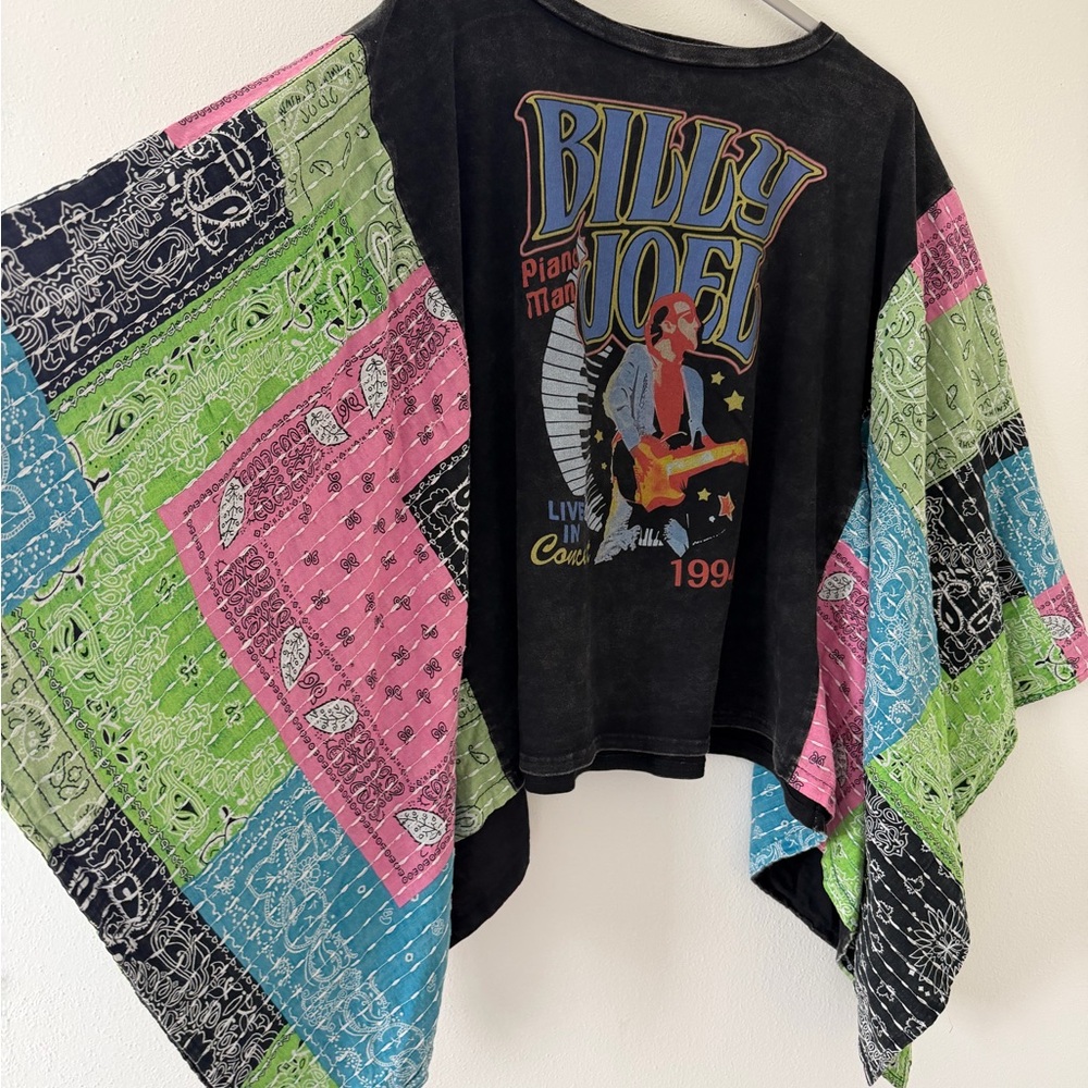 Blue Velvet Billy Joel Mineral Wash Bandana Graphic Oversized poncho size s/m - Picture 8 of 12